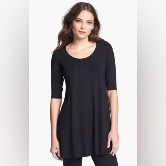 Eileen Fisher Jersey Knit Scoop Neck Short Sleeve Tunic Black Size SMALL - Picture 1 of 8